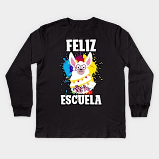 Llama Feliz 100 Dias De Escuela - 100 Days of School Spanish Kids Long Sleeve T-Shirt